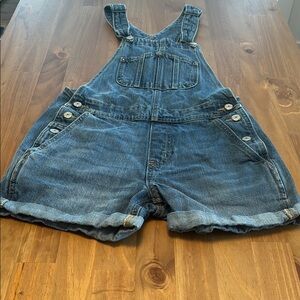 Blue Denim Overalls Shorts with Rolled Hems